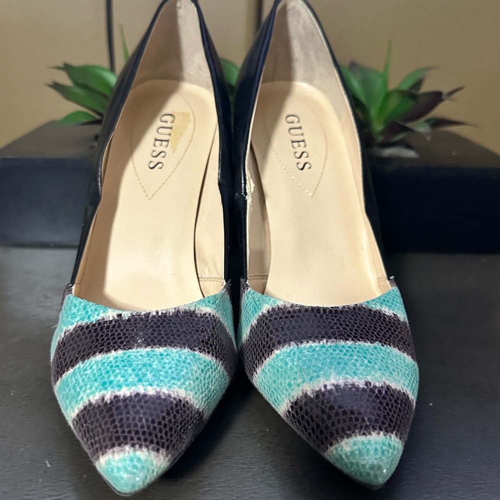 Guess Black and Green Heels with Striking Design